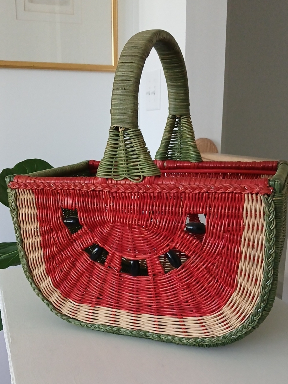 Watermelon Wicker Handled Basket 15" L x 10" W x 9" D